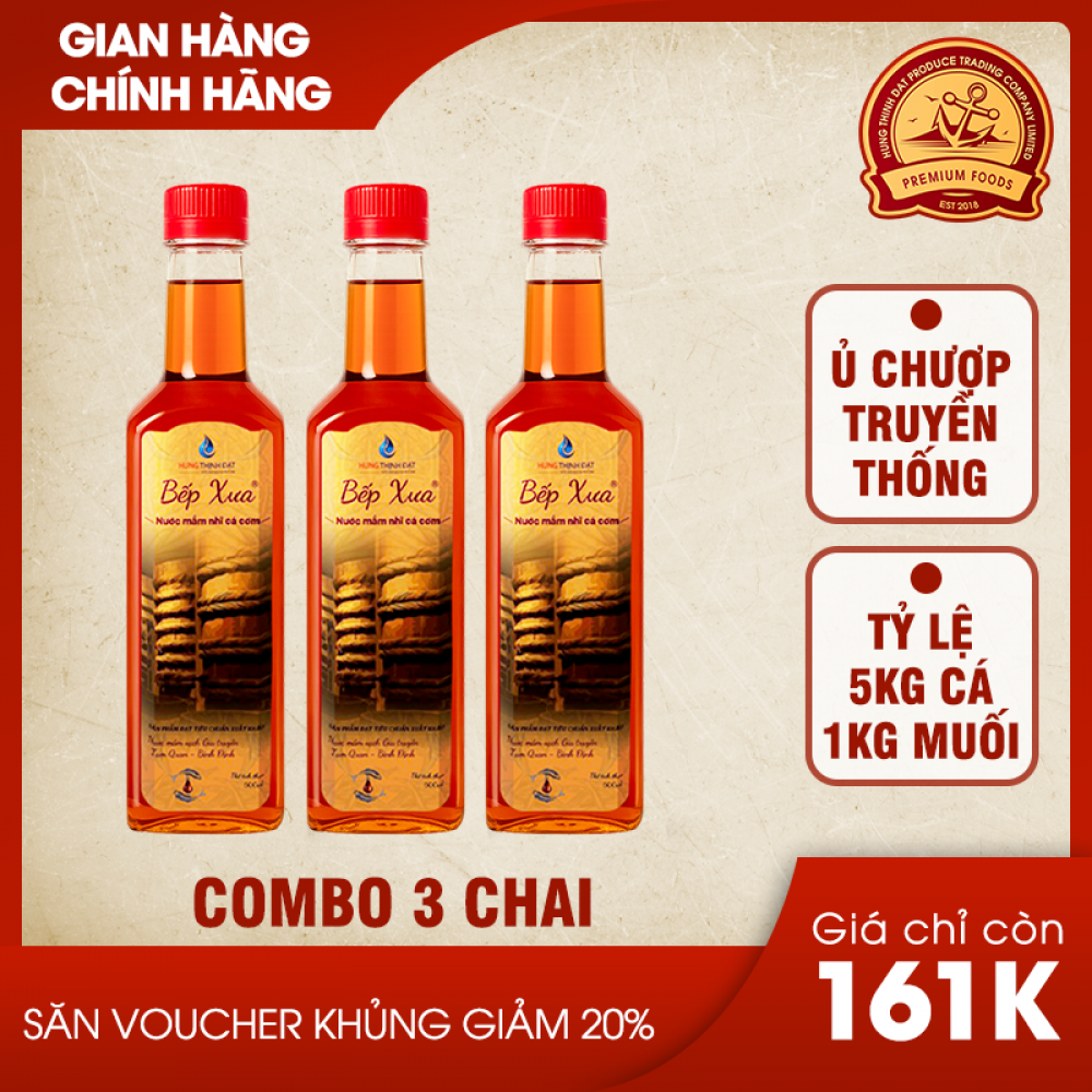 Combo 3 chai nước mắm nhĩ Bếp Xưa ủ 2 năm - Chai 500ml