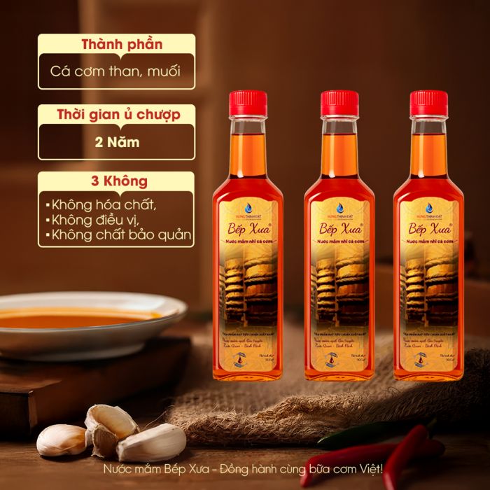 Combo 3 chai nước mắm nhĩ Bếp Xưa ủ 2 năm - Chai 500ml