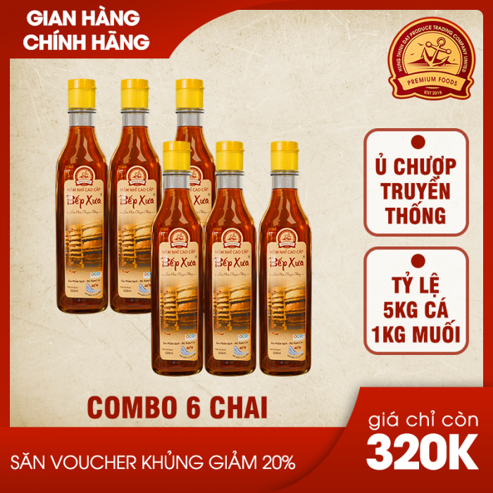 Combo 6 chai mắm cốt truyền thống Bếp Xưa - Chai 520ml